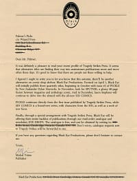 black eye productions publisher michel vrana letter to palmer's picks writer tom palmer jr at wizard magazine