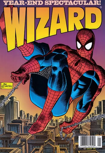 spider-man by john romita sr and jr from the cover of wizard 53, which includes a 1996 preview