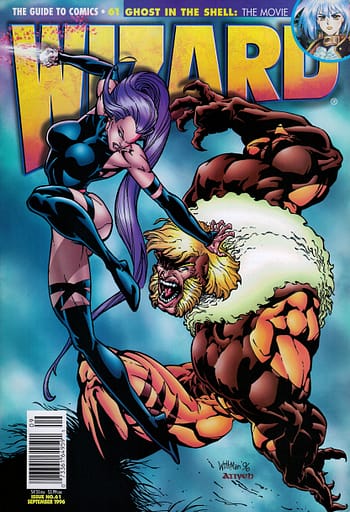 marvel comics' psylocke and sabretooth on the cover of wizard #61 by bart sears