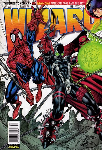 spider-man and spawn on the cover of wizard #62 by j scott campbell