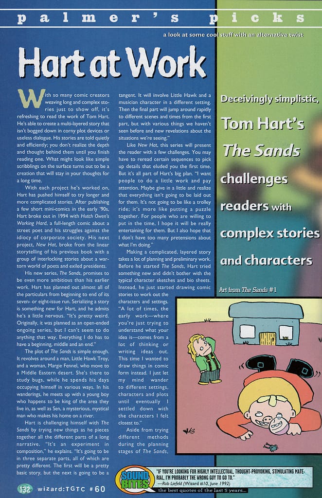 palmer's picks from wizard the guide to comics #60 featuring tom hart's the sands
