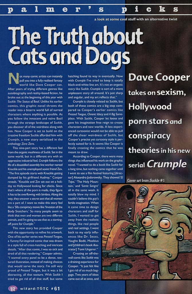 palmer's picks from wizard the guide to comics #61 featuring dave cooper's crumple