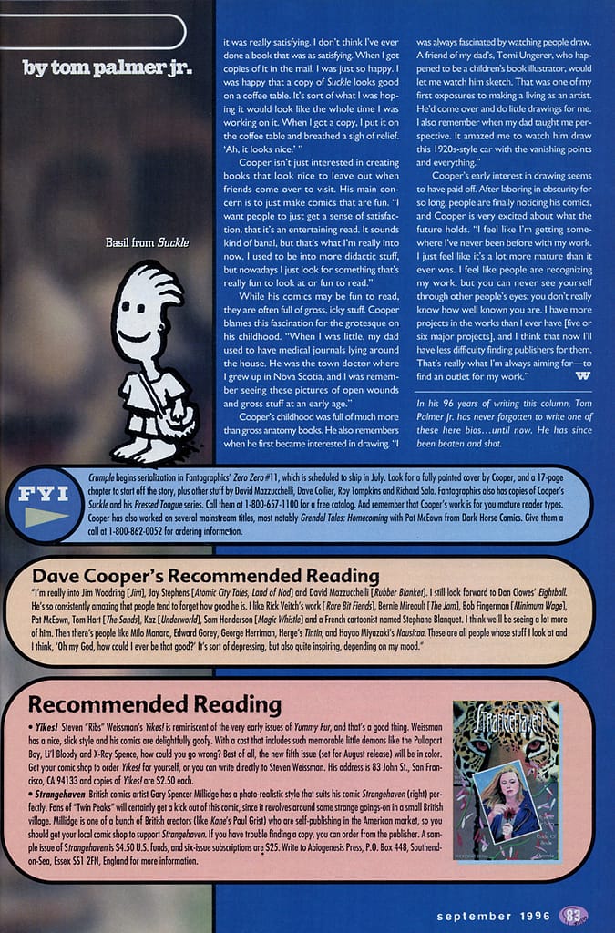 palmer's picks from wizard the guide to comics #61 featuring dave cooper's crumple